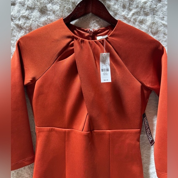 New York & Company Stretch Knee Length Burnt Orange Dress XS Petite - Picture 5 of 8